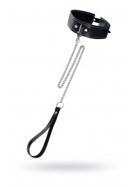 Кожаный двухслойный ошейник с белой строчкой и поводком - Pecado - купить с доставкой в Коврове