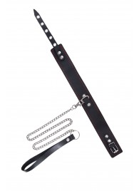 Кожаный двухслойный ошейник с красной строчкой и поводком - Pecado - купить с доставкой в Коврове