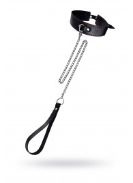 Кожаный двухслойный ошейник с красной строчкой и поводком - Pecado - купить с доставкой в Коврове