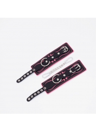 Черно-розовые кожаные наручники с розовой строчкой - Crazy Handmade - купить с доставкой в Коврове