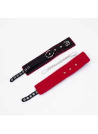 Черно-красные оковы с красной строчкой Sex - Crazy Handmade - купить с доставкой в Коврове