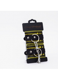 Черно-желтые кожаные наручники с жёлтой строчкой - Crazy Handmade - купить с доставкой в Коврове