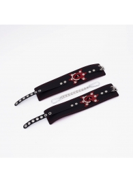 Черные кожаные оковы с красным декором и строчкой - Crazy Handmade - купить с доставкой в Коврове