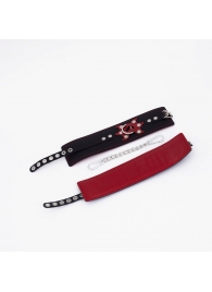 Черные кожаные оковы с красным декором и строчкой - Crazy Handmade - купить с доставкой в Коврове