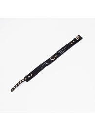 Черный кожаный ошейник с золотистой фурнитурой - Crazy Handmade - купить с доставкой в Коврове