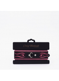 Черно-розовый кожаный ошейник с розовой строчкой - Crazy Handmade - купить с доставкой в Коврове