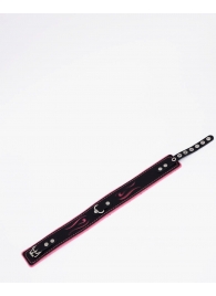 Черно-розовый кожаный ошейник с розовой строчкой - Crazy Handmade - купить с доставкой в Коврове