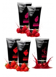 Набор из 5 съедобных лубрикантов JUJU (клубника х 2, малина х 2, вишня) - JuJu - купить с доставкой в Коврове