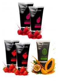 Набор из 5 съедобных лубрикантов JUJU (клубника х 2, малина х 2, тропические фрукты) - JuJu - купить с доставкой в Коврове