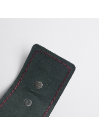 Черные кожаные наручники с красной строчкой - Crazy Handmade - купить с доставкой в Коврове