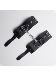 Черные кожаные наручники с красной строчкой - Crazy Handmade - купить с доставкой в Коврове