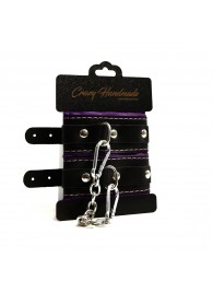 Черно-фиолетовые скругленные наручники с мягкой подкладкой - Crazy Handmade - купить с доставкой в Коврове