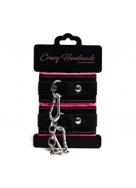 Черно-розовые скругленные наручники с мягкой подкладкой - Crazy Handmade - купить с доставкой в Коврове