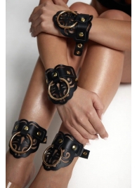 Черные кожаные оковы с резными узорами и клепками - Crazy Handmade - купить с доставкой в Коврове