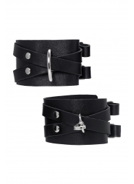 Черные кожаные оковы с двумя перекрёстными ремешками - Pecado - купить с доставкой в Коврове