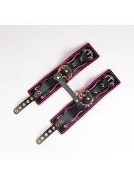 Черные кожаные оковы с розовой строчкой - Crazy Handmade - купить с доставкой в Коврове