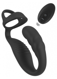 Черное эрекционное кольцо со стимуляцией промежности и анальной пробкой Cock Ring with RC Prostate Plug - Orion - в Коврове купить с доставкой