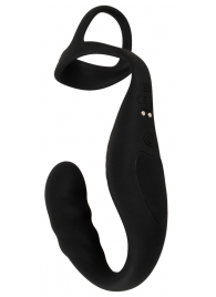 Черное эрекционное кольцо со стимуляцией промежности и анальной пробкой Cock Ring with RC Prostate Plug - Orion - в Коврове купить с доставкой