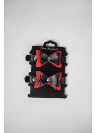 Черно-красные кожаные наручники с бантиками - Crazy Handmade - купить с доставкой в Коврове