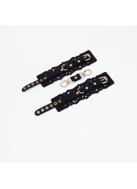 Черные кожаные наручники с узорами и золотистой фурнитурой - Crazy Handmade - купить с доставкой в Коврове