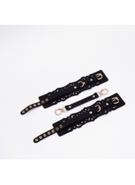 Черный кожаные оковы с узорами и золотистой фурнитурой - Crazy Handmade - купить с доставкой в Коврове