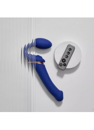 Синий безремневой страпон Multi Orgasm Bendable Strap-On size L с клиторальной стимуляцией - Strap-on-me - купить с доставкой в Коврове