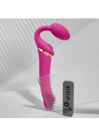 Ярко-розовый безремневой страпон Multi Orgasm Bendable Strap-On size L с клиторальной стимуляцией - Strap-on-me - купить с доставкой в Коврове