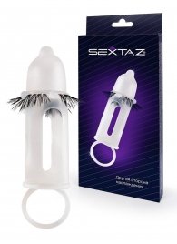 Эластичная насадка на пенис с подхватом мошонки и стимулирующими «ресничками» - Sextaz - в Коврове купить с доставкой