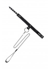 Черный узкий однослойный ошейник с серебристым поводком-цепочкой - Pecado - купить с доставкой в Коврове