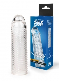 Прозрачная закрытая насадка на пенис с ребрышками - 16 см. - Sex Expert - в Коврове купить с доставкой