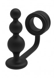 Черное эрекционное кольцо с анальной елочкой Cockring With Beaded Anal Plug - Dream Toys - в Коврове купить с доставкой