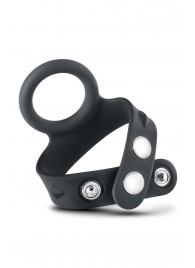 Черное эрекционное кольцо с подхватом мошонки на кнопках VS6 - Blush Novelties - в Коврове купить с доставкой