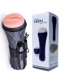 Телесный мастурбатор-вагина в черной колбе с вибрацией - Boys of Toys - в Коврове купить с доставкой