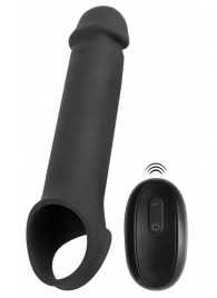 Черная вибронасадка для пениса с хомутом для мошонки и пультом ДУ Remote Controlled Penis Extension - Orion - в Коврове купить с доставкой