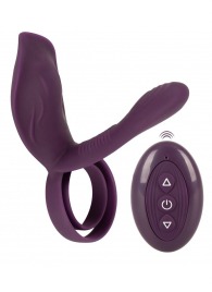 Фиолетовая насадка на член с клиторальным отростком и пультом ДУ RC Couple’s Vibrator 2 - Orion - в Коврове купить с доставкой