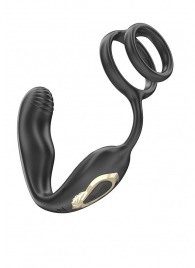 Черная анальная пробка с вращением и эрекционными кольцами - Ibiza - в Коврове купить с доставкой