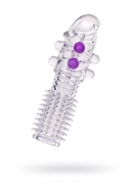 Гелевая прозрачная насадка с шариками и шипами - 14 см. - Toyfa Basic - в Коврове купить с доставкой