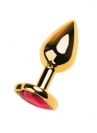 Золотистая анальная пробка с кристаллом-сердцем - 7,5 см. - ToyFa - купить с доставкой в Коврове