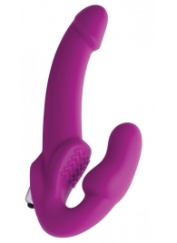 Ярко-розовый безремневой вибрострапон Evoke Vibrating Strapless Silicone Strap-on Dildo - XR Brands - купить с доставкой в Коврове