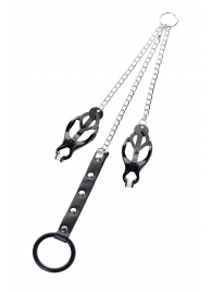 Черно-серебристые зажимы для сосков с кольцом для пениса TOYFA Metal - ToyFa - купить с доставкой в Коврове