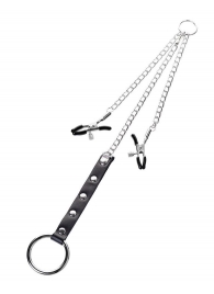 Серебристо-чёрные зажимы для сосков с кольцом для пениса TOYFA Metal - ToyFa - купить с доставкой в Коврове