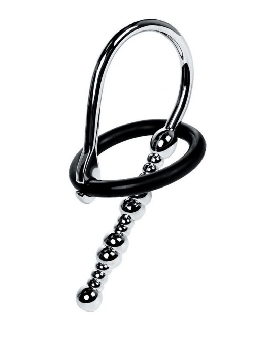 Серебристый уретральный плаг-бусины TOYFA Metal с мягким фиксириющим кольцом - ToyFa - купить с доставкой в Коврове