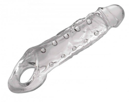 Прозразная закрытая насадка на пенис с поддержкой мошонки Clearly Ample Penis Enhancer - 22 см. - XR Brands - в Коврове купить с доставкой