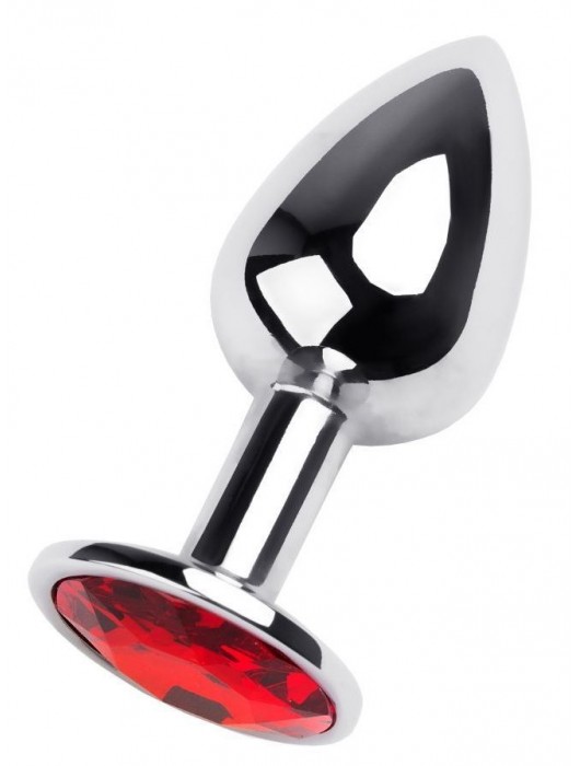 Маленькая коническая серебристая анальная пробка с красным кристаллом - 7 см. - ToyFa - купить с доставкой в Коврове