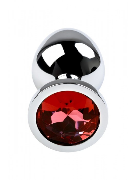 Серебристая коническая анальная пробка с красным кристаллом - 8 см. - ToyFa - купить с доставкой в Коврове