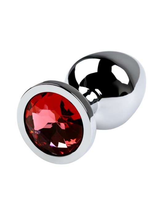 Серебристая коническая анальная пробка с красным кристаллом - 8 см. - ToyFa - купить с доставкой в Коврове