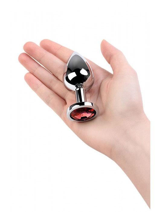 Серебристая коническая анальная пробка с красным кристаллом - 8 см. - ToyFa - купить с доставкой в Коврове