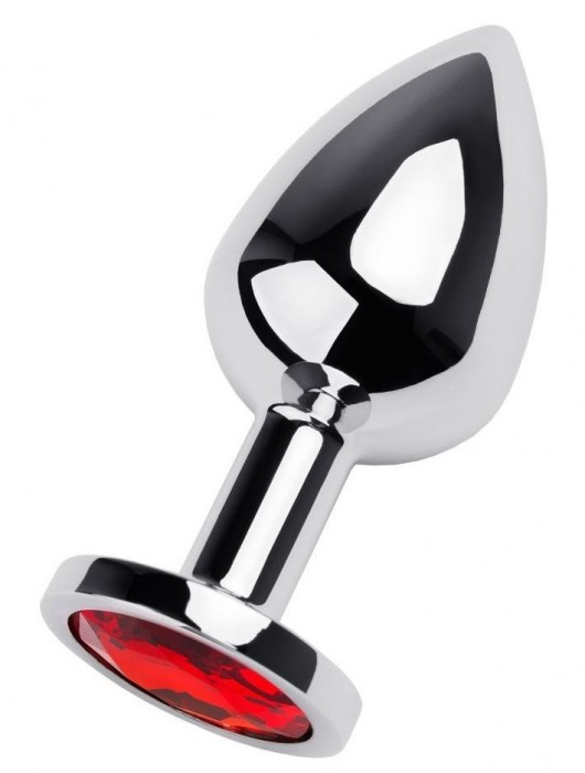 Серебристая коническая анальная пробка с красным кристаллом - 8 см. - ToyFa - купить с доставкой в Коврове