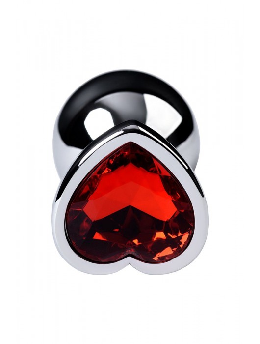 Серебристая коническая анальная пробка с красным кристаллом-сердечком - 7 см. - ToyFa - купить с доставкой в Коврове