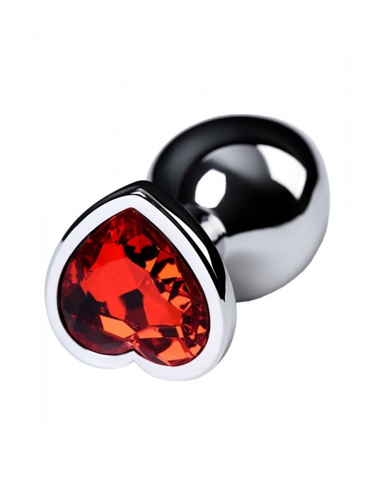 Серебристая коническая анальная пробка с красным кристаллом-сердечком - 7 см. - ToyFa - купить с доставкой в Коврове